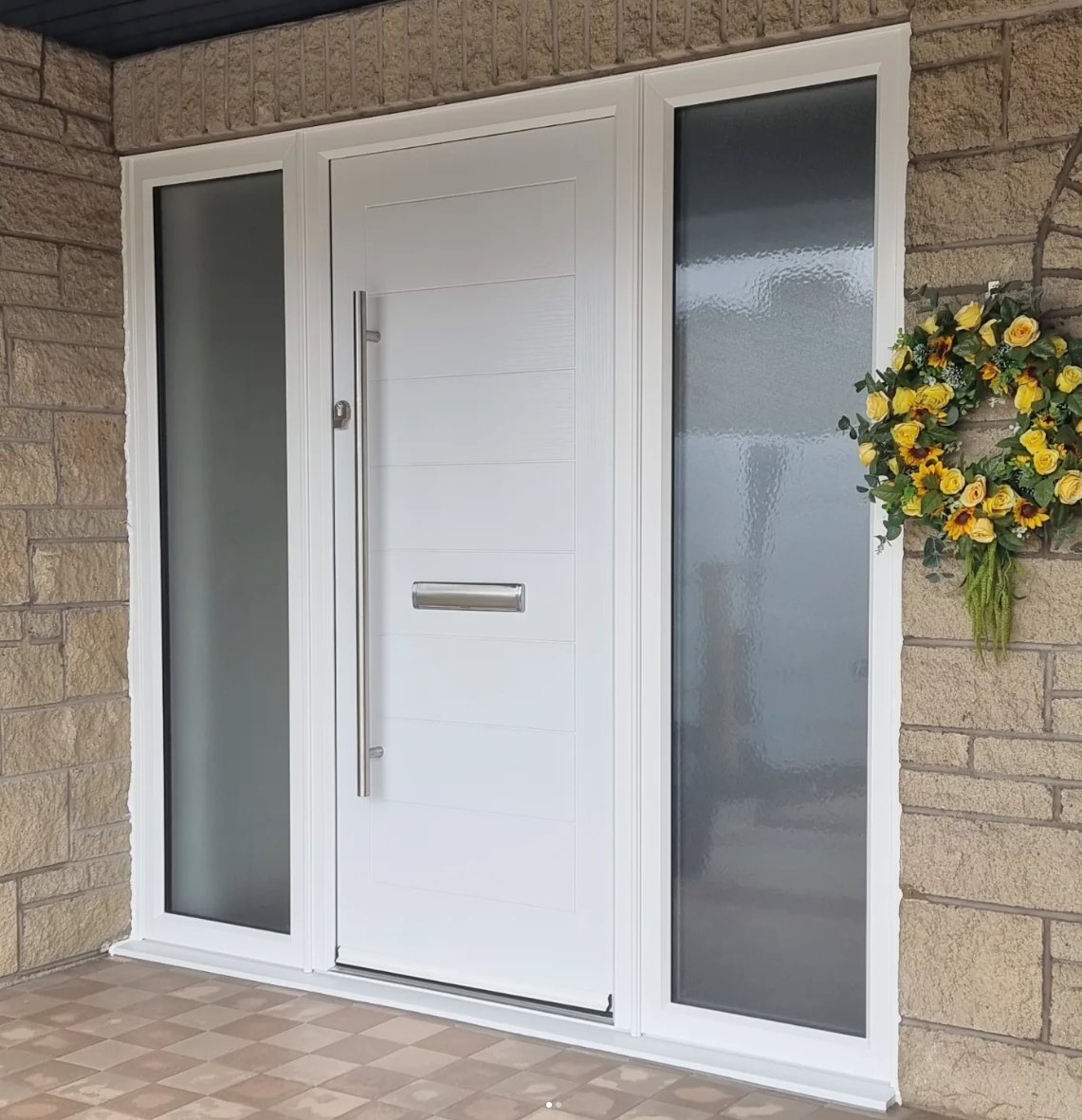 White composite front door with glazed sidelights — Ponteland, Newcastle